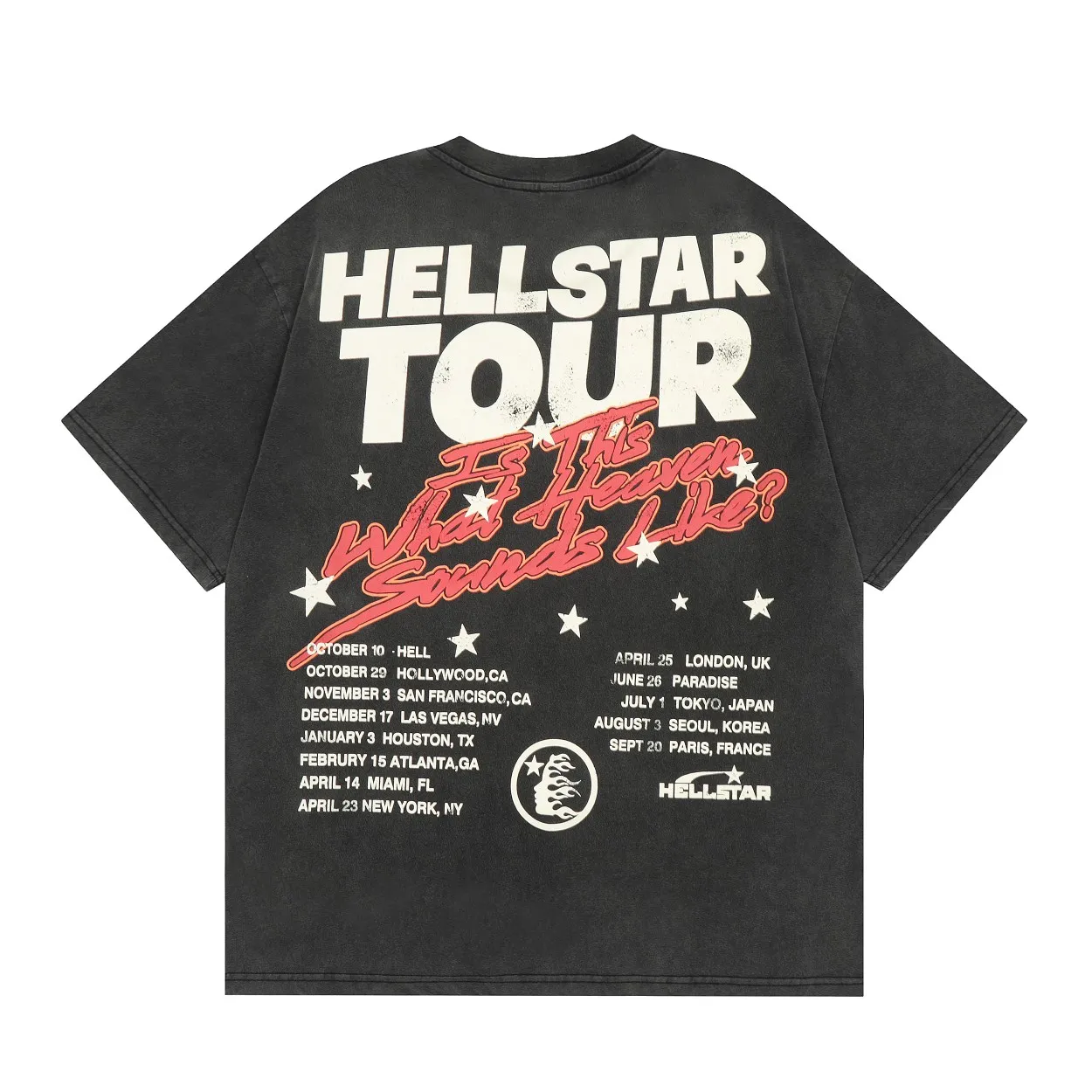 P126 Hellstar Studios Biker Tour Short Sleeve Tee Shirt Hellstar Travels Around the World washed and distressed short-sleeved T-shirt The new hot beauty trend Hellstar!  Standard beauty and trendy workmanship, original customization (fabric, pattern, printing, hang tag, main mark, etc.), exaggerated style, explosive style, dare to break through tradition, bring adventurous new fashion experience!  YoungBoy, the most popular rapper in the youth circle, has shot a lot of models for him, and celebrities such as Dababy and Swae Lee frequently get dressed!  color: Vintage Black (washed black) size: S, M, L, XL