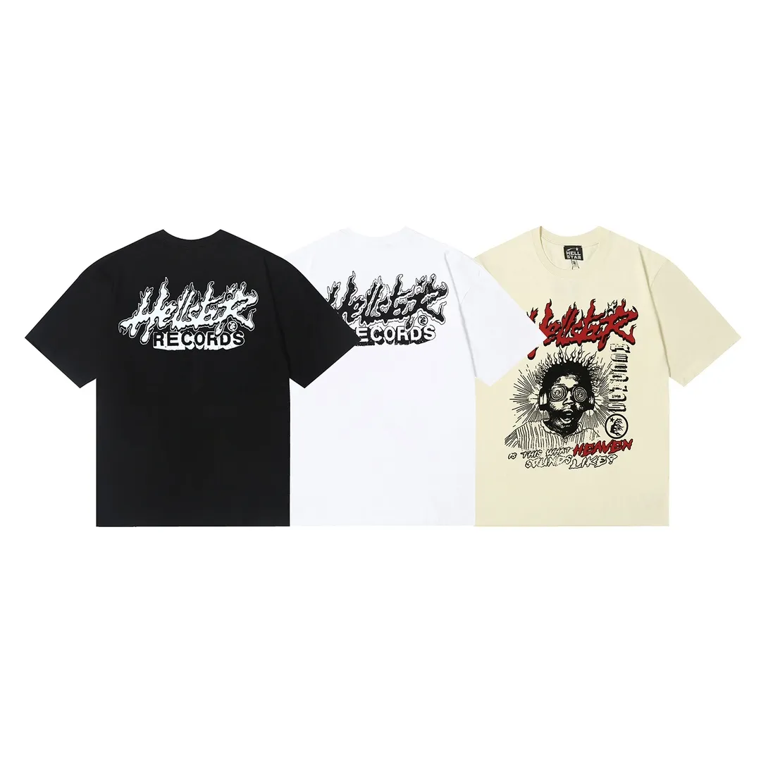 6632# P112 Hellstar American fashion high street pure cotton loose short-sleeved T-shirt Color: White Black Apricot Code Number: S M L XL