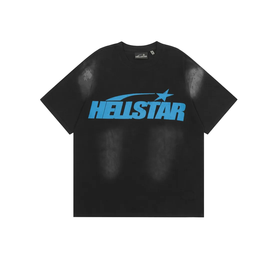 P126 Hellstar Studios Classic Blue Logo Short Sleeve Tee Shirt Washed Black Short Sleeve T-shirt The new hot beauty trend Hellstar!  Standard beauty and trendy workmanship, original customization (fabric, pattern, printing, hang tag, main mark, etc.), exaggerated style, explosive style, dare to break through tradition, bring adventurous new fashion experience!   YoungBoy, the most popular rapper in the youth circle, has shot a lot of models for him, and celebrities such as Dababy and Swae Lee frequently get dressed!  color: black Size: S, M, L, XL