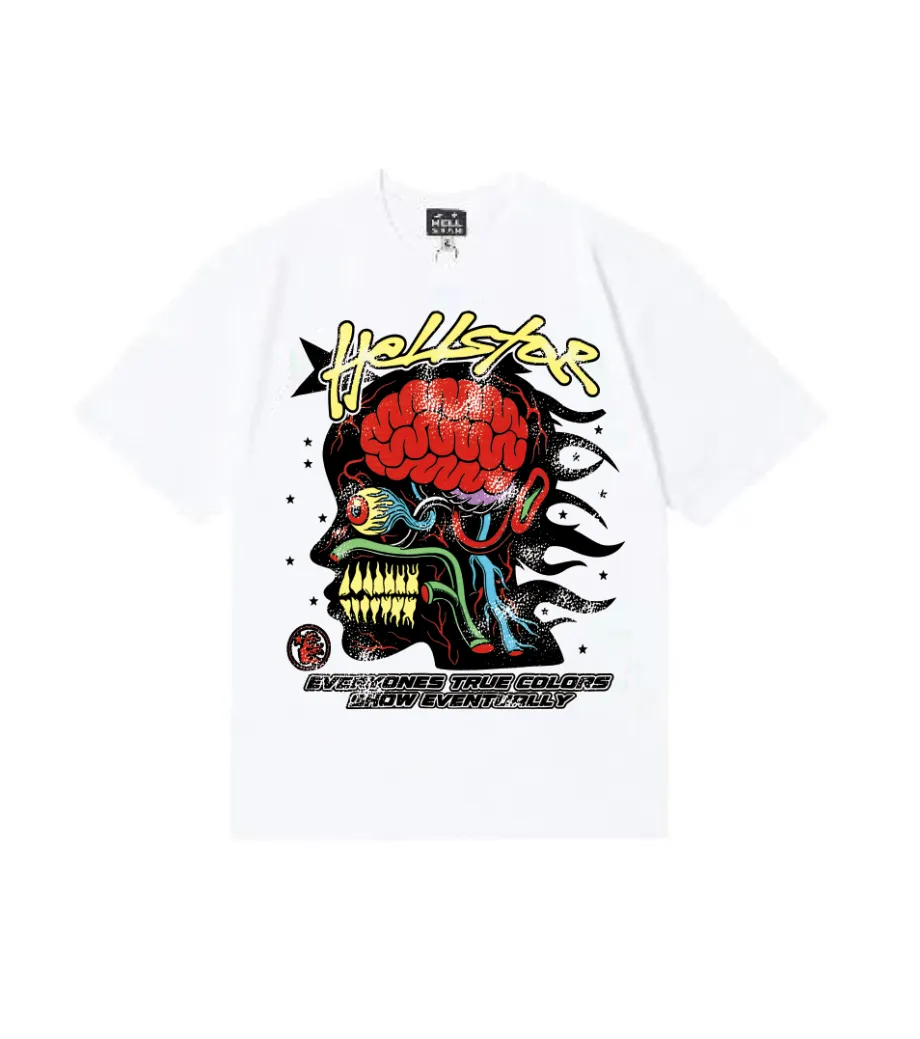 6820# P116 Hellstar American fashion high street pure cotton loose short-sleeved T-shirt Color: White Apricot Code Number: S M L XL