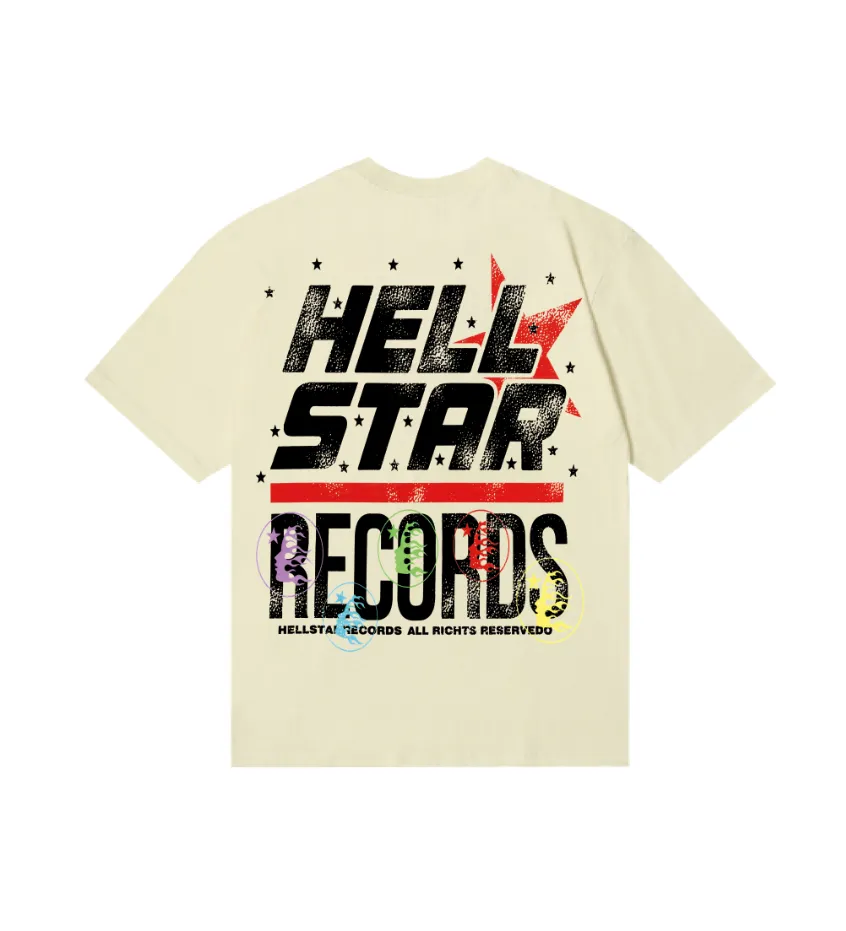 6820# P116 Hellstar American fashion high street pure cotton loose short-sleeved T-shirt Color: White Apricot Code Number: S M L XL
