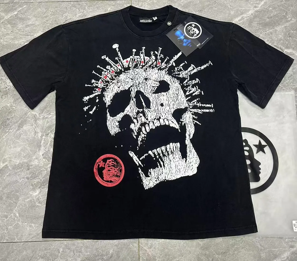 P122 Hellstar Cross-border European and American style street brand pure cotton T-shirt Fabric (fabric): 32 counts of 250g washed combed double yarn pure cotton Size (size): S-M- L- X L Color (colour): Washed black