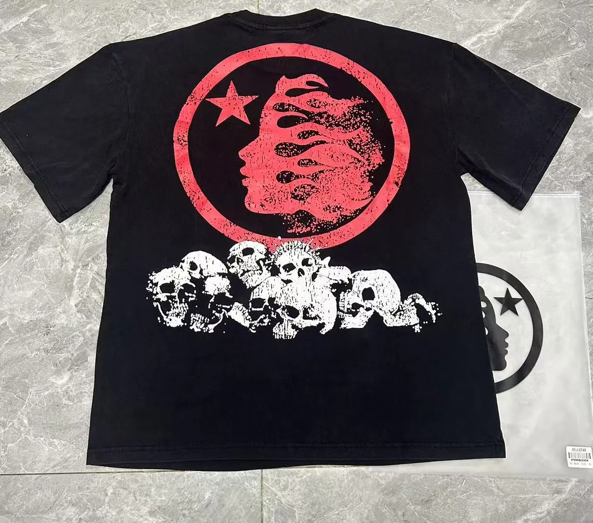P122 Hellstar Cross-border European and American style street brand pure cotton T-shirt Fabric (fabric): 32 counts of 250g washed combed double yarn pure cotton Size (size): S-M- L- X L Color (colour): Washed black