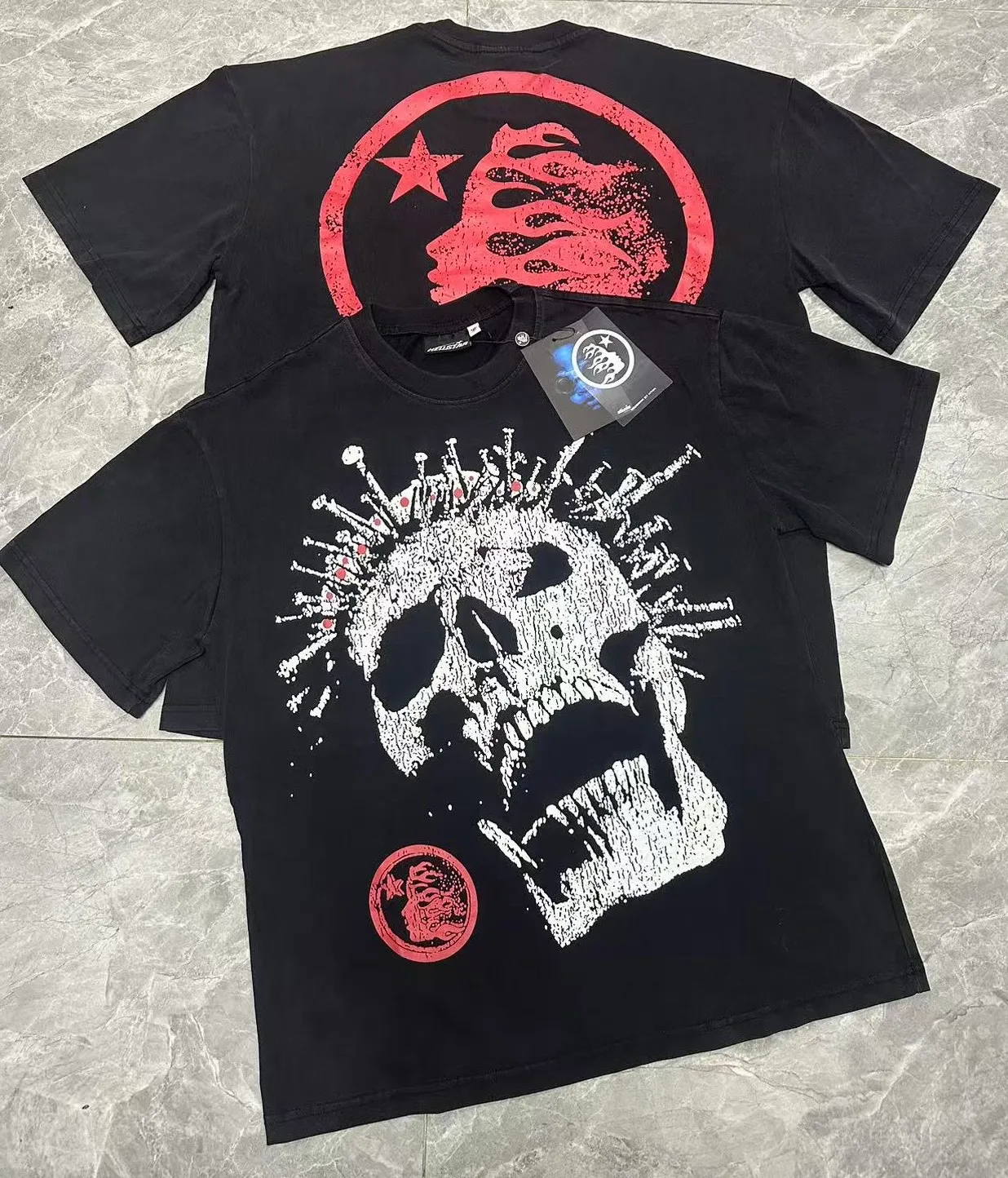 P122 Hellstar Cross-border European and American style street brand pure cotton T-shirt Fabric (fabric): 32 counts of 250g washed combed double yarn pure cotton Size (size): S-M- L- X L Color (colour): Washed black