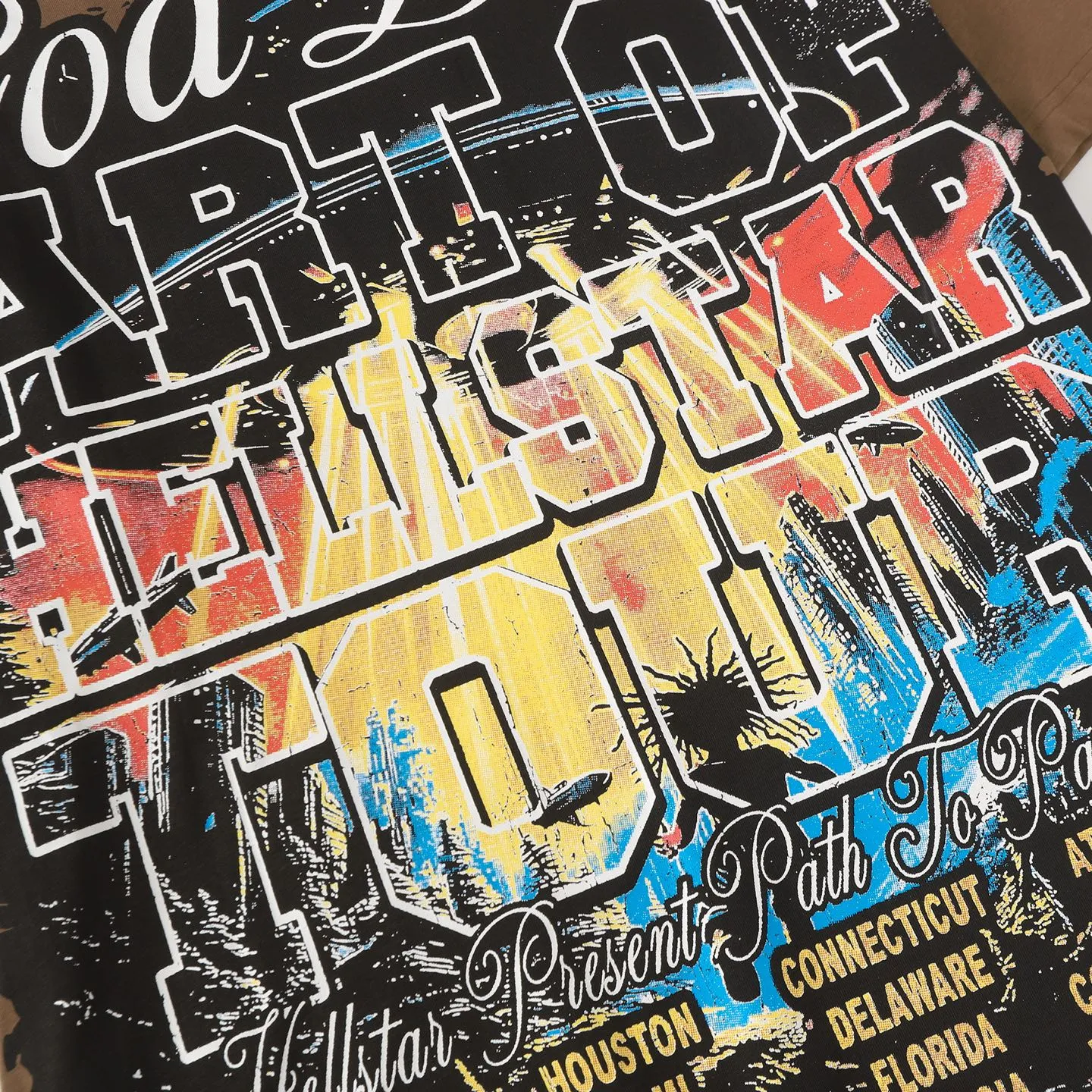 P108 Real-stock Hellstar Cross-border European and American style, street fashion brand pure cotton T-shirt Fabric (fabric): 32 pieces of 240g heavy combed double yarn pure cotton Size (size): S-M- L- X L Color (colour): Brown