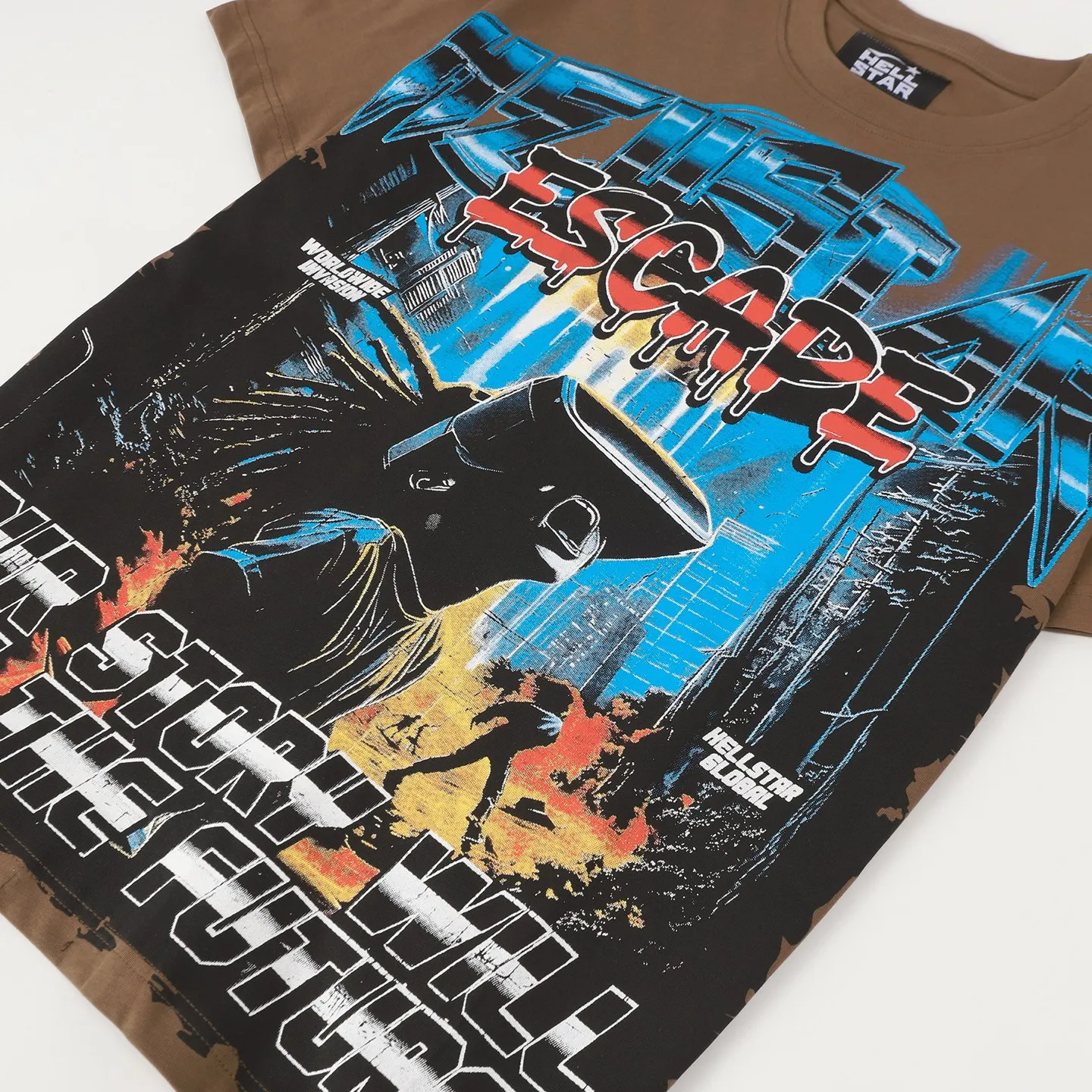 P108 Real-stock Hellstar Cross-border European and American style, street fashion brand pure cotton T-shirt Fabric (fabric): 32 pieces of 240g heavy combed double yarn pure cotton Size (size): S-M- L- X L Color (colour): Brown