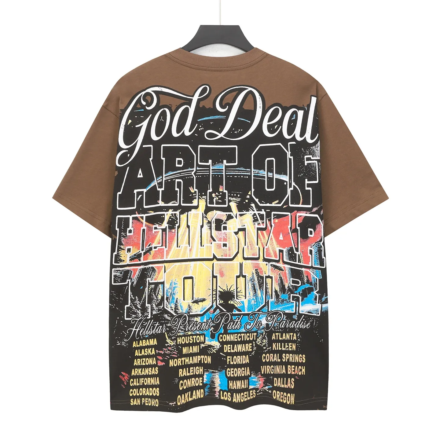 P108 Real-stock Hellstar Cross-border European and American style, street fashion brand pure cotton T-shirt Fabric (fabric): 32 pieces of 240g heavy combed double yarn pure cotton Size (size): S-M- L- X L Color (colour): Brown