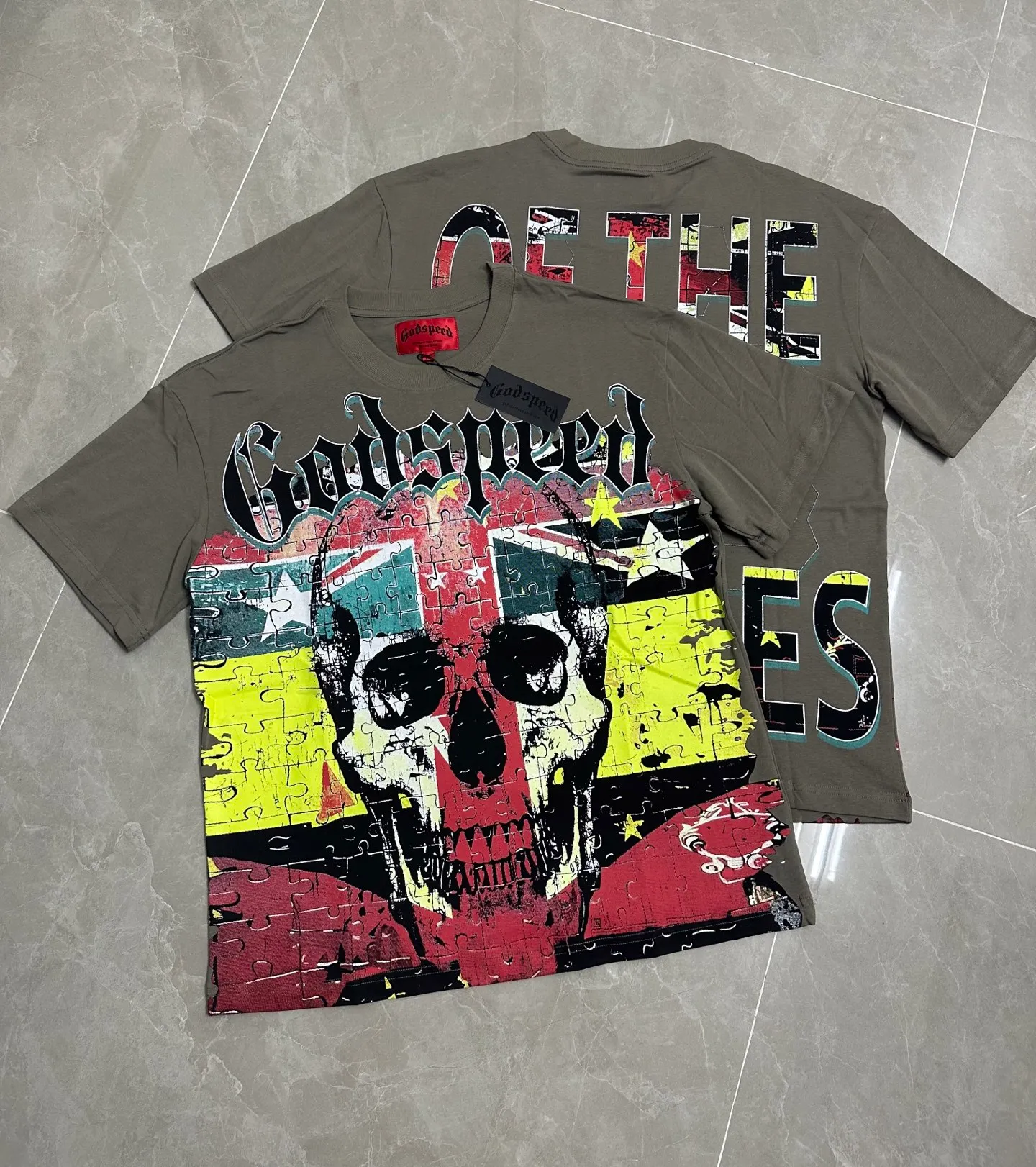 P116 5136#Army Green ｜ Real stock Godspeed cross-border American rock and roll street washed retro style short-sleeved T (craft printing) fabric (fabric) 32 counts combed double yarn 240 grams weight code number (size): S-M-L-XL color (colour): military green