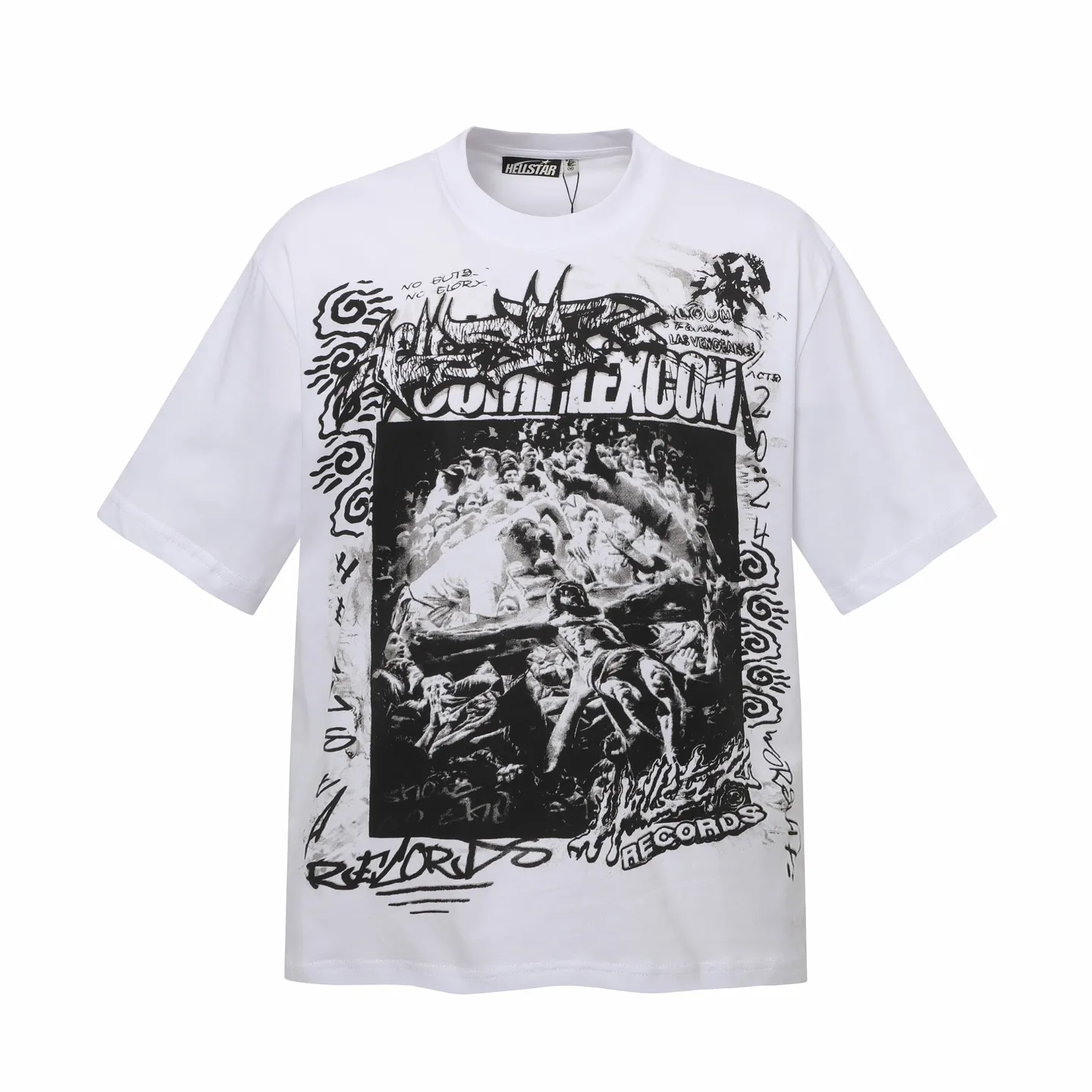 P108 Real-stock Hellstar Cross-border European and American style, street fashion brand pure cotton T-shirt Fabric (fabric): 32 pieces of 240g heavy combed double yarn pure cotton Size (size): S-M- L- X L Color (colour): white 👉