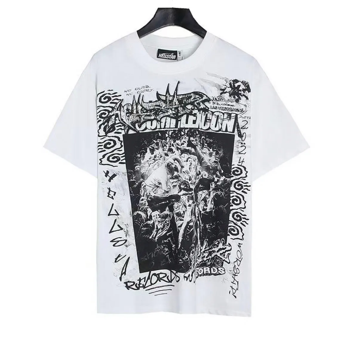 P108 Real-stock Hellstar Cross-border European and American style, street fashion brand pure cotton T-shirt Fabric (fabric): 32 pieces of 240g heavy combed double yarn pure cotton Size (size): S-M- L- X L Color (colour): white 👉