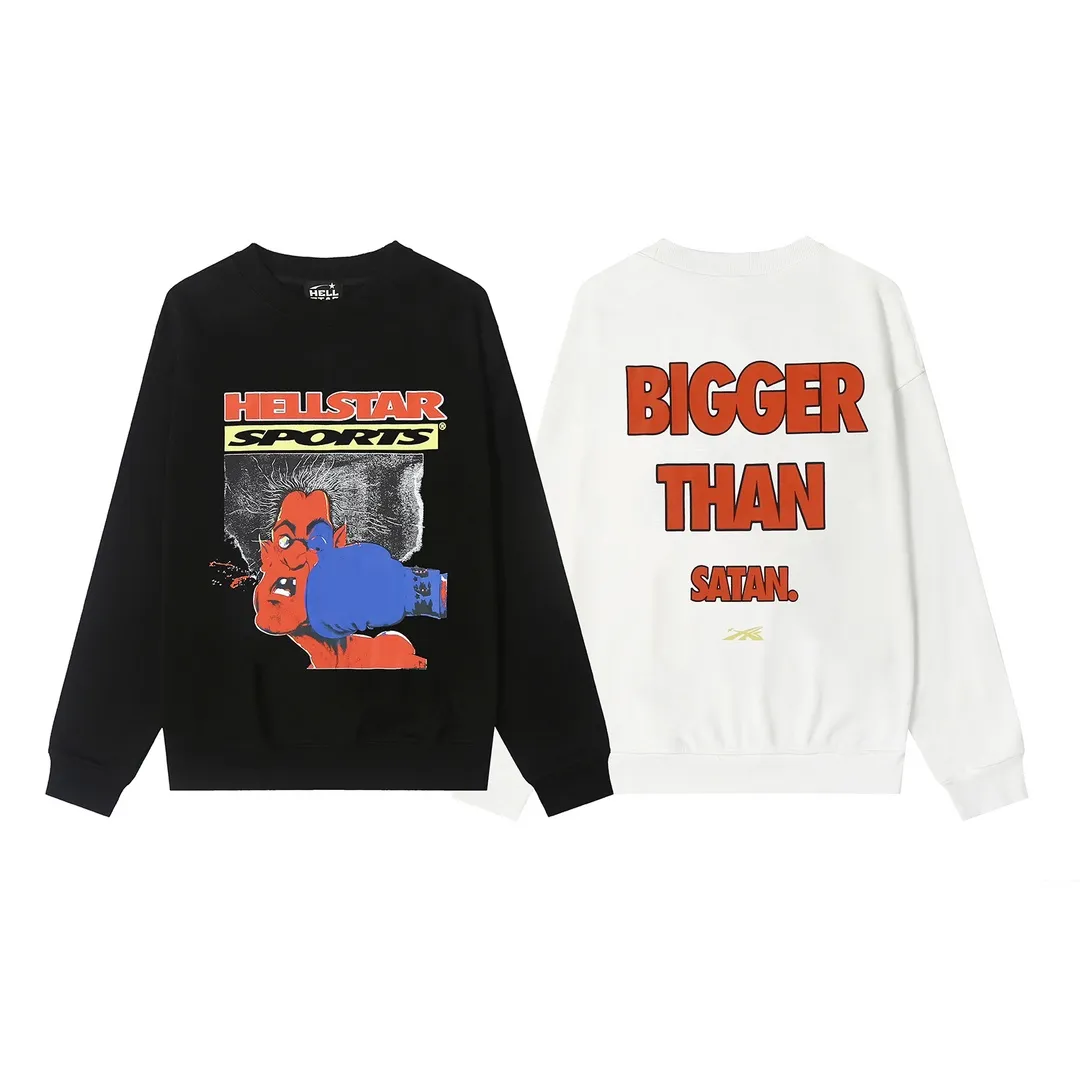 8815# P160 Hellstar high quality Hellstar American trendy printed cotton terry crew neck sweatshirt Color: White Black Size: S M L XL