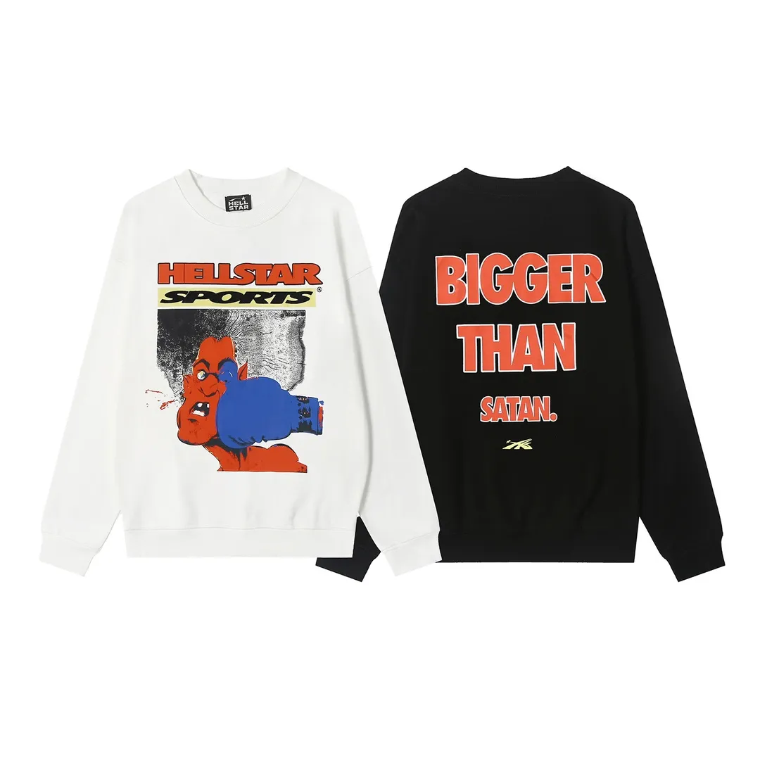 8815# P160 Hellstar high quality Hellstar American trendy printed cotton terry crew neck sweatshirt Color: White Black Size: S M L XL