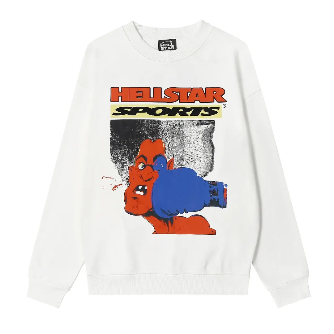 8815# P160 Hellstar high quality Hellstar American trendy printed cotton terry crew neck sweatshirt Color: White Black Size: S M L XL
