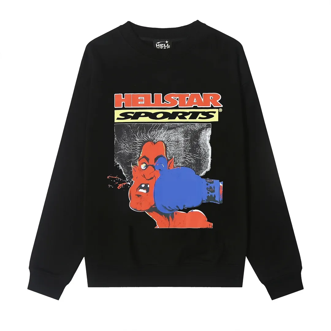8815# P160 Hellstar high quality Hellstar American trendy printed cotton terry crew neck sweatshirt Color: White Black Size: S M L XL