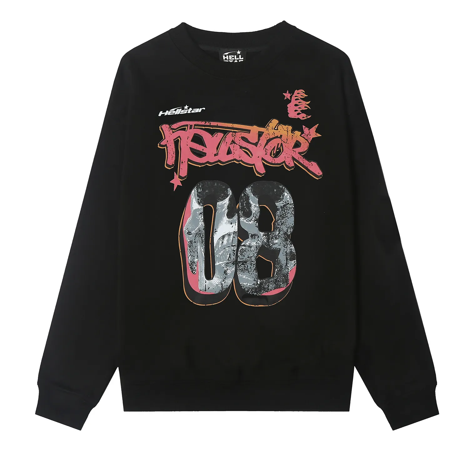8840# P160 Hellstar high-quality Hellstar American trendy printed cotton terry crew neck sweatshirt Color: White Black Size: S M L XL
