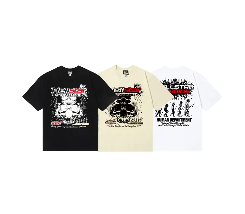 6720# P116 Hellstar American fashion high street pure cotton loose short-sleeved T-shirt Color: white black apricot code number
