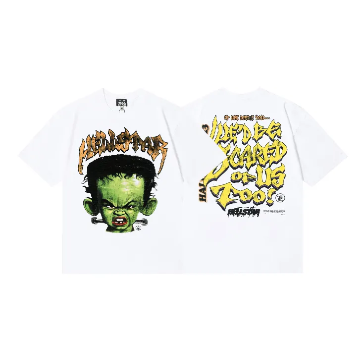 6734# P116 Hellstar American fashion high street pure cotton loose short-sleeved T-shirt Color: White Size: S M L XL