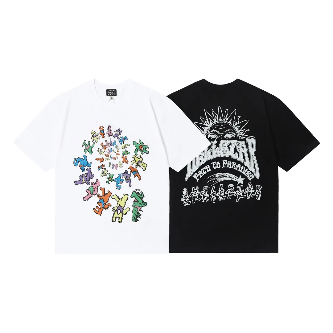 6640# P116 Hellstar American fashion high street pure cotton loose short-sleeved T-shirt Color: White Black Size: S M L XL