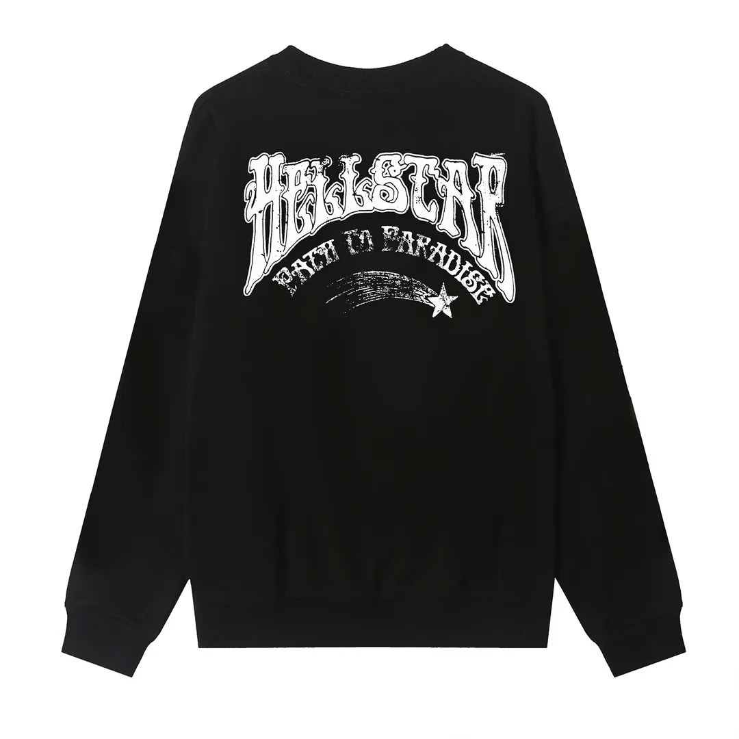 8820# P160 Hellstar high quality Hellstar American trendy printed cotton terry crew neck sweatshirt Color: White Black Size: S M L XL