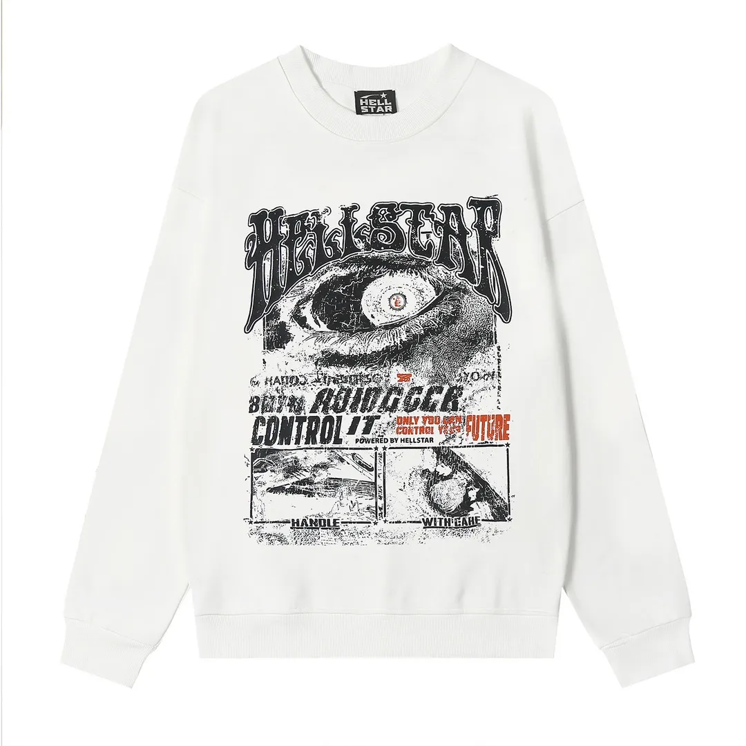 8820# P160 Hellstar high quality Hellstar American trendy printed cotton terry crew neck sweatshirt Color: White Black Size: S M L XL