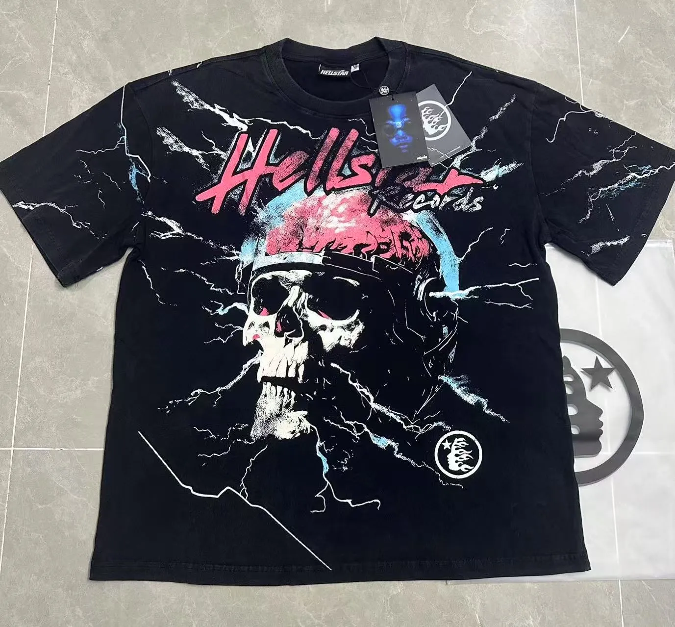 P124 Hellstar Hellstar Cross-border European and American style street fashion brand pure cotton T-shirt Fabric (fabric): 32 counts 250g washed combed double yarn pure cotton Size (size): S-M- L- X L Color (colour): Washed black (spray Ma Liu)
