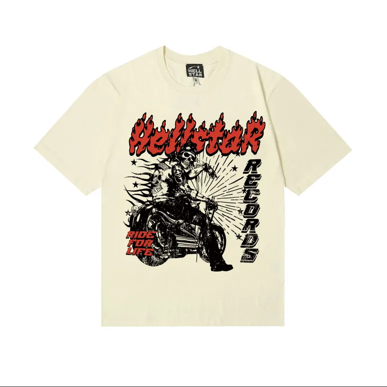 6759# P108 Hellstar American fashion high street pure cotton loose short-sleeved T-shirt Color: White Apricot Code Number: S M L XL