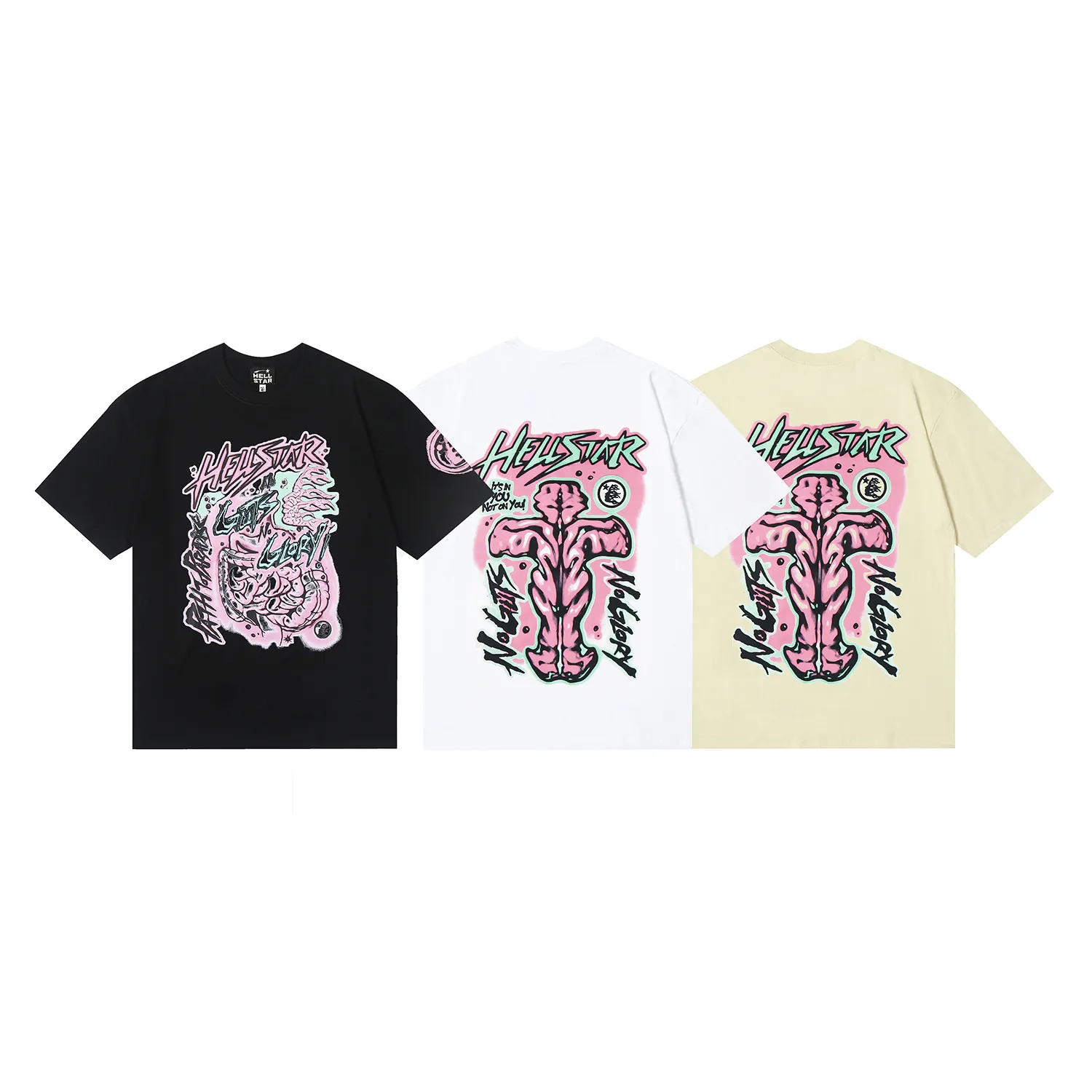 6626# P116 Hellstar American fashion high street pure cotton loose short-sleeved T-shirt Color: White Black Apricot Code Number: S M L XL