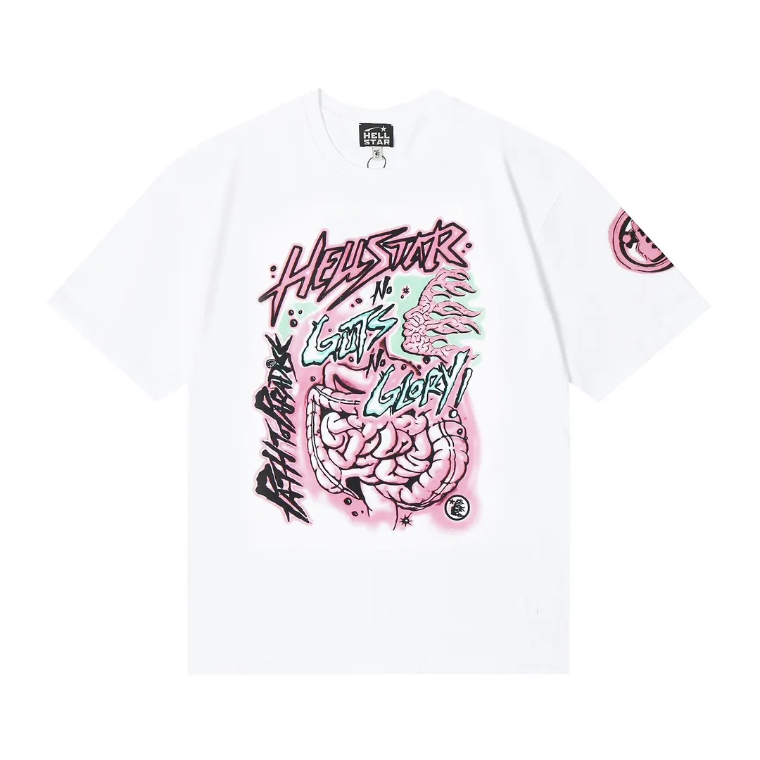 6626# P116 Hellstar American fashion high street pure cotton loose short-sleeved T-shirt Color: White Black Apricot Code Number: S M L XL