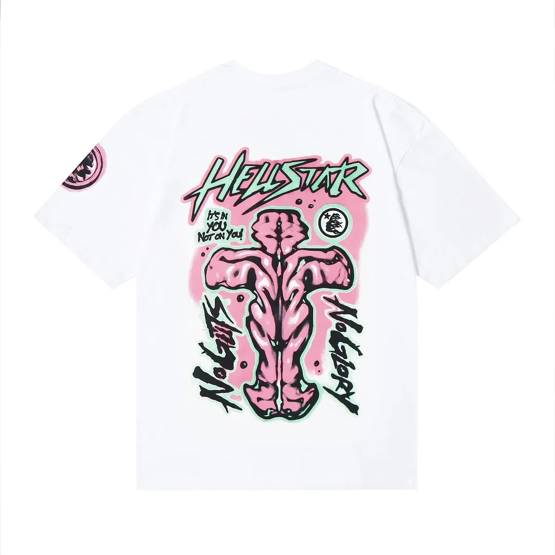 6626# P116 Hellstar American fashion high street pure cotton loose short-sleeved T-shirt Color: White Black Apricot Code Number: S M L XL