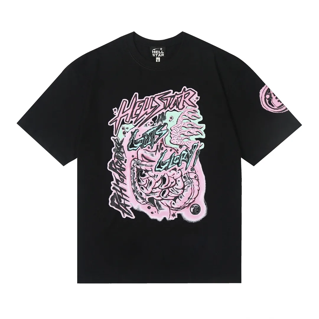 6626# P116 Hellstar American fashion high street pure cotton loose short-sleeved T-shirt Color: White Black Apricot Code Number: S M L XL