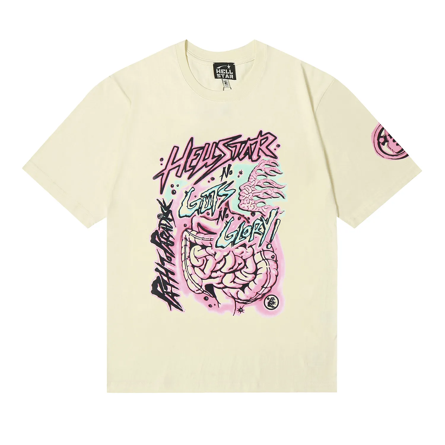 6626# P116 Hellstar American fashion high street pure cotton loose short-sleeved T-shirt Color: White Black Apricot Code Number: S M L XL