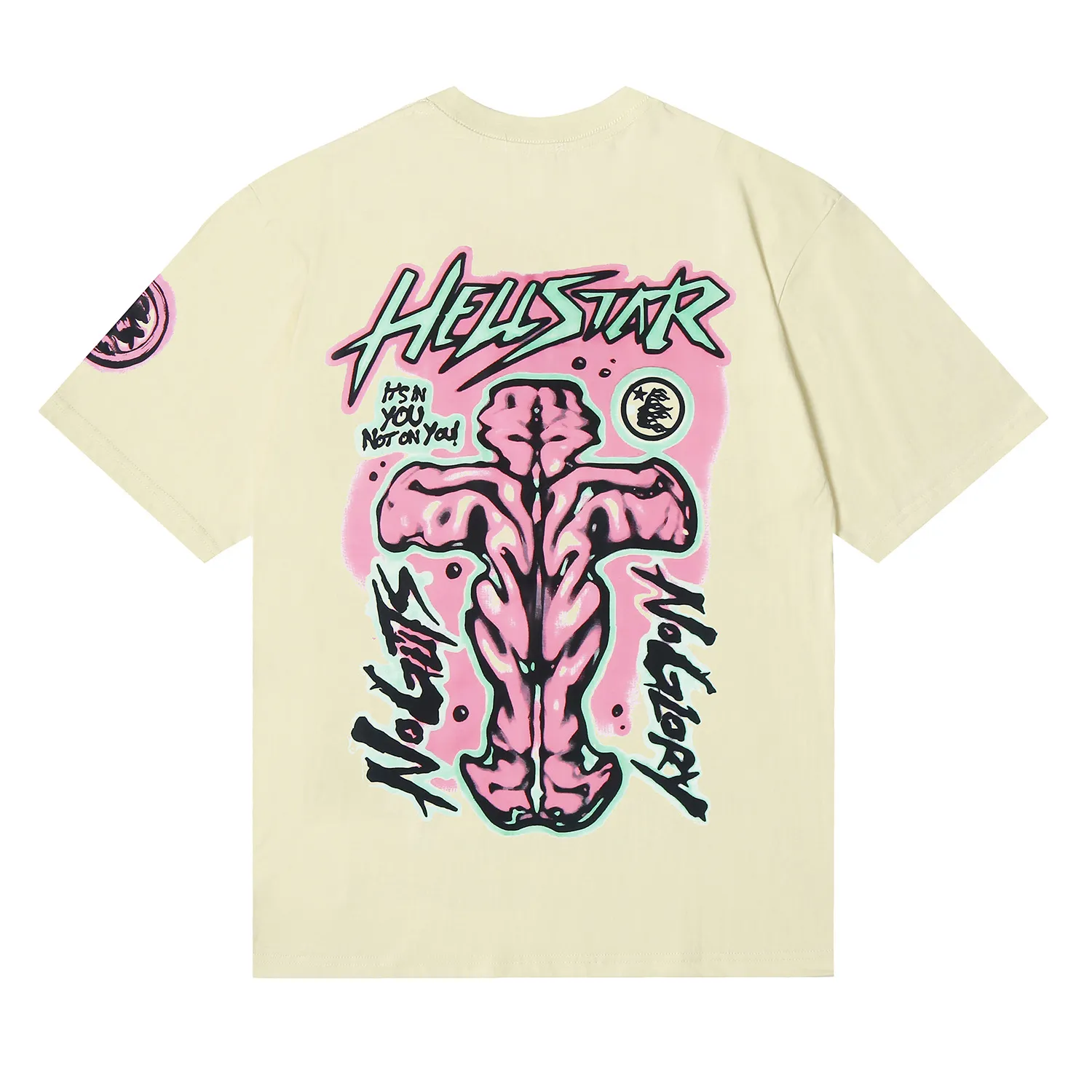 6626# P116 Hellstar American fashion high street pure cotton loose short-sleeved T-shirt Color: White Black Apricot Code Number: S M L XL