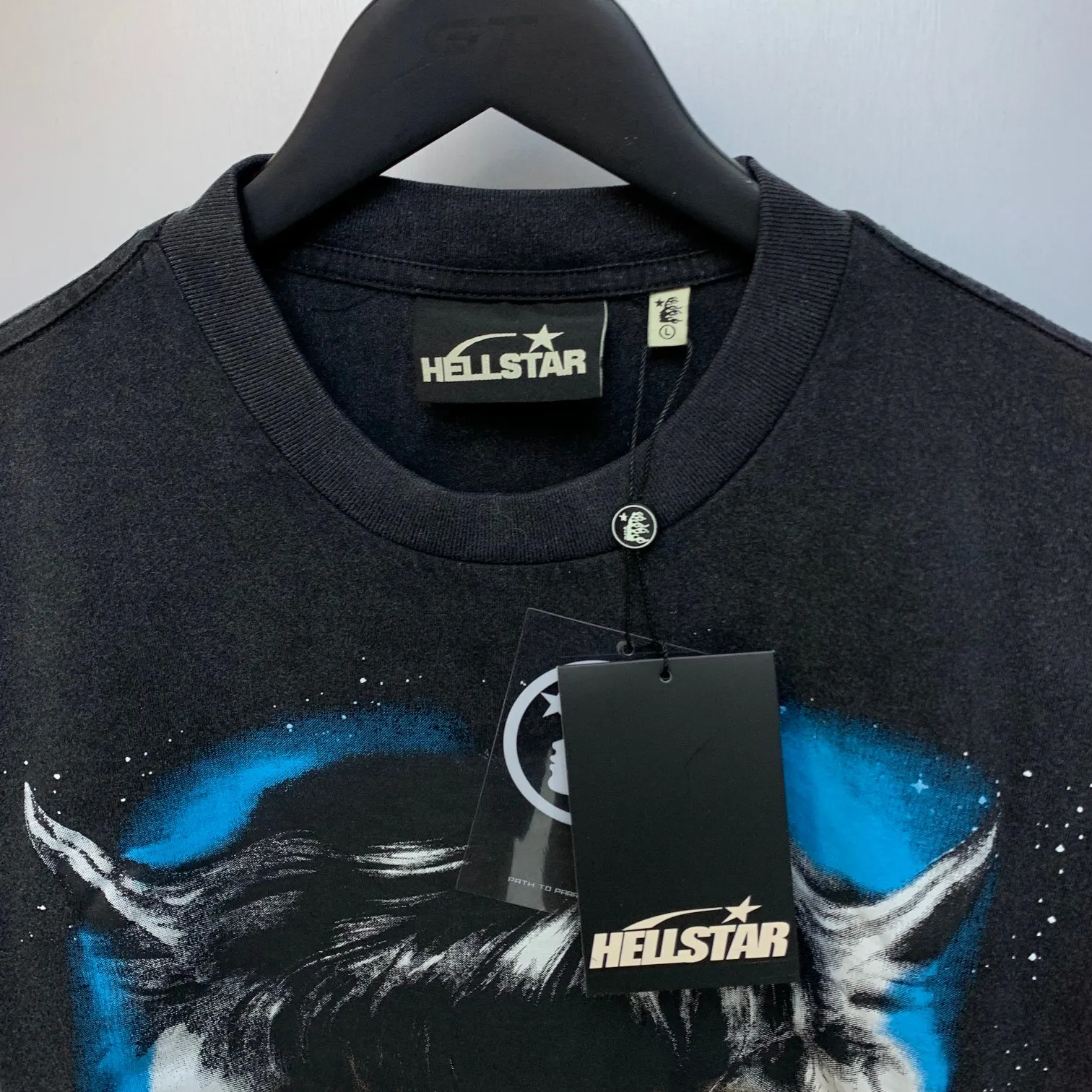 P134 Custom Cut and sew garment in Los Angeles. Dyed and potassium sprayed with jumbo screen print. Fits slightly oversized. Gentle wash tumble dry. Dry clean preferred Newly popular Hellstar short-sleeved T-shirt!  Standard beauty and trendy workmanship, original customization (fabric, pattern, printing, hang tag, main mark, etc.), exaggerated style, explosive style, dare to break through tradition, bring adventurous new fashion experience!  YoungBoy, the most popular rapper in the youth circle, has shot a lot of models for him, and celebrities such as Dababy and Swae Lee frequently get dressed!  color: Vintage Black (washed black)