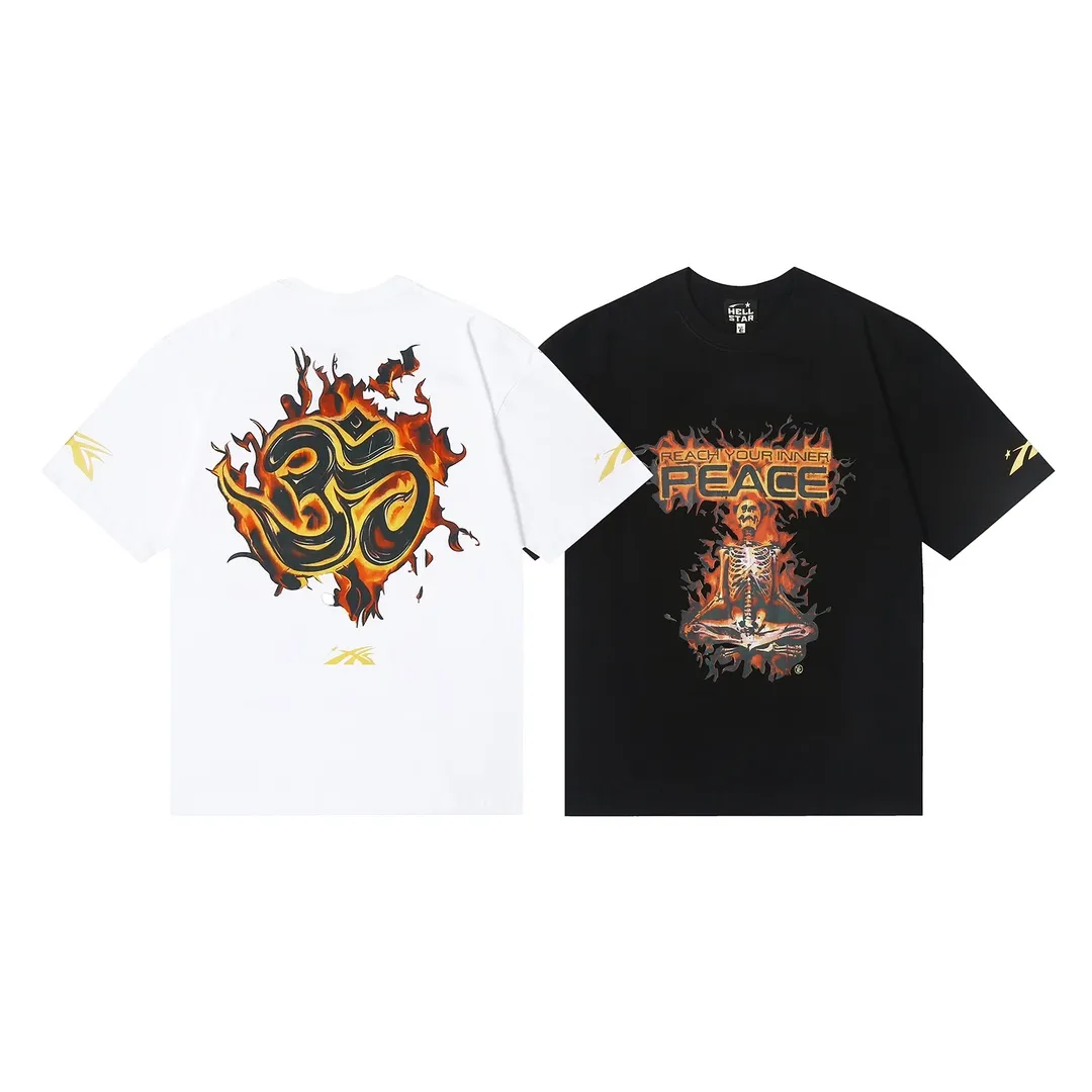 6627# P116 Hellstar American fashion high street pure cotton loose short-sleeved T-shirt Color: White Black Size: S M L XL