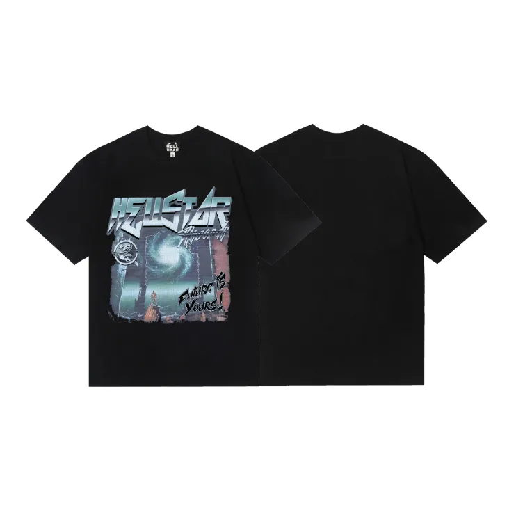 6825# P108 Hellstar American fashion high street pure cotton loose short-sleeved T-shirt Color: Black Size: S M L XL