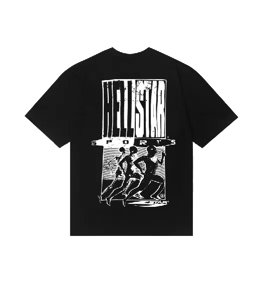 6789# P116 Hellstar Wrestler portrait letter print combed cotton men and women short-sleeved couple T-shirt Color: Black Size: S M L XL