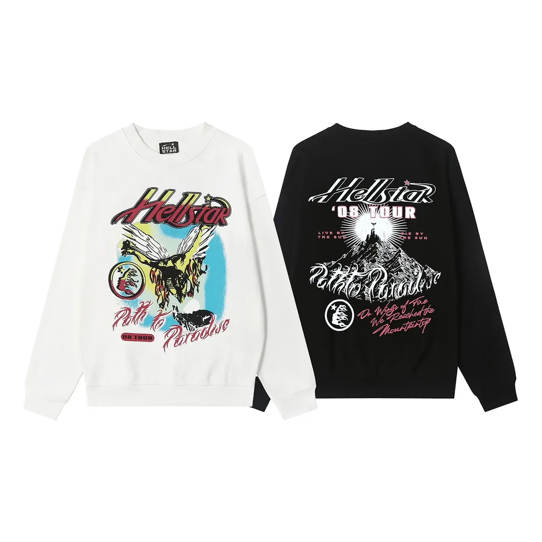 8816# P160 Hellstar high-quality Hellstar American trendy printed cotton terry crew neck sweatshirt Color: White Black Size: S M L XL