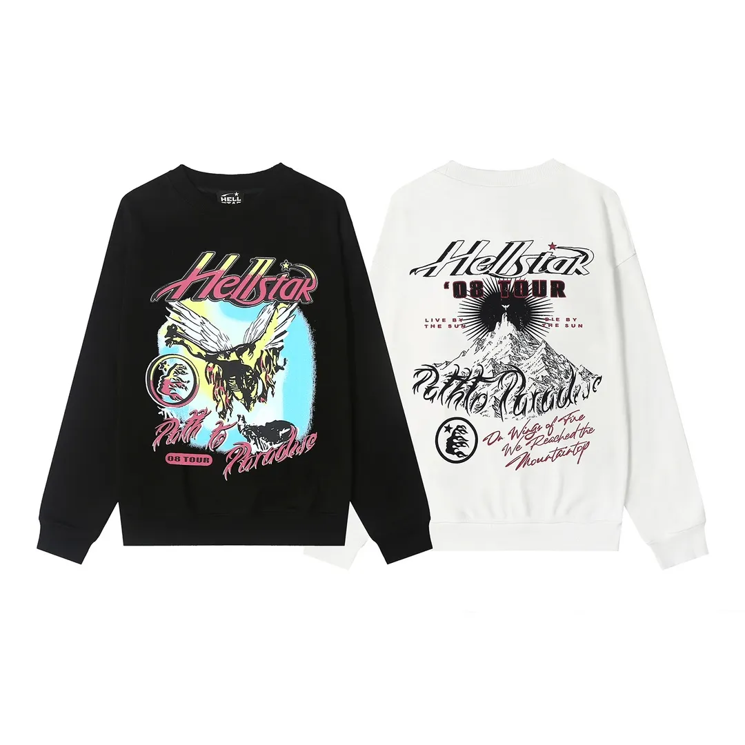 8816# P160 Hellstar high-quality Hellstar American trendy printed cotton terry crew neck sweatshirt Color: White Black Size: S M L XL