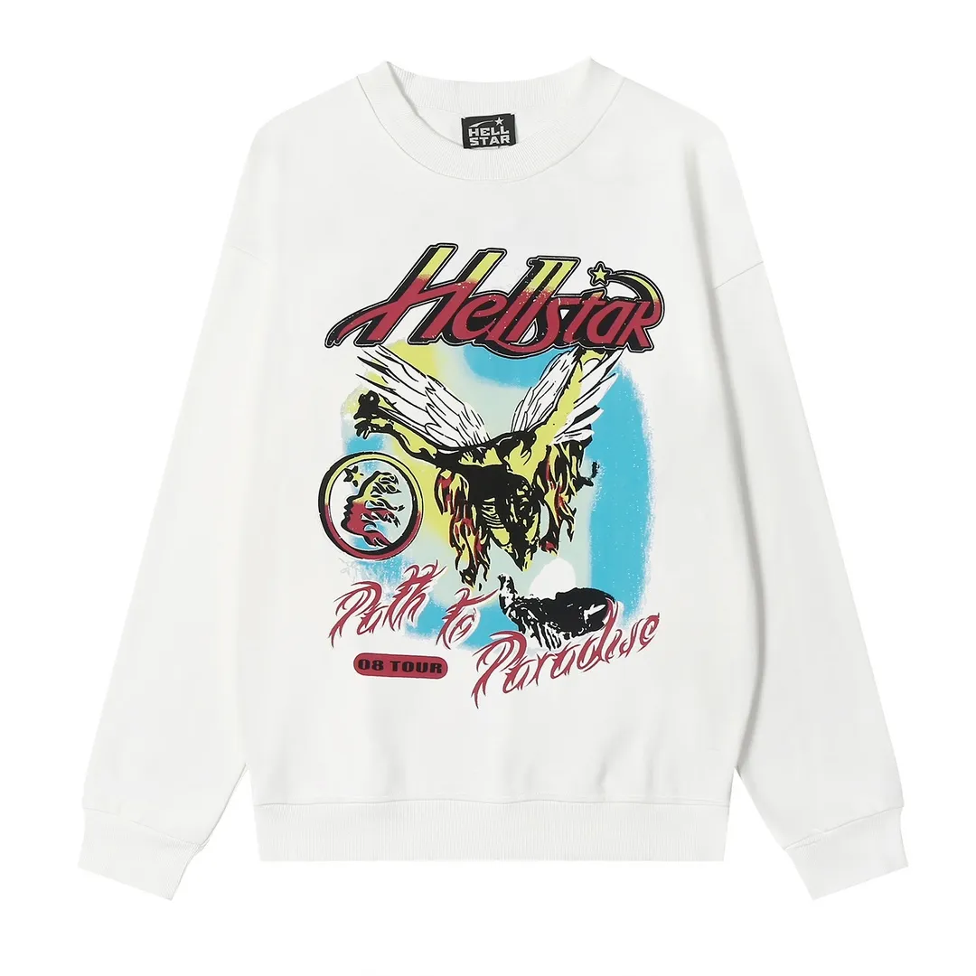 8816# P160 Hellstar high-quality Hellstar American trendy printed cotton terry crew neck sweatshirt Color: White Black Size: S M L XL