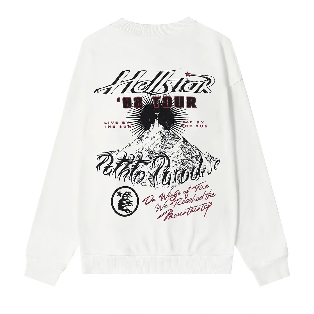 8816# P160 Hellstar high-quality Hellstar American trendy printed cotton terry crew neck sweatshirt Color: White Black Size: S M L XL
