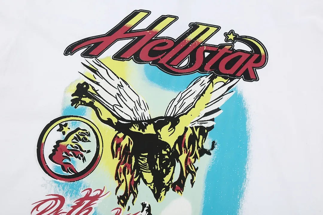 8816# P160 Hellstar high-quality Hellstar American trendy printed cotton terry crew neck sweatshirt Color: White Black Size: S M L XL