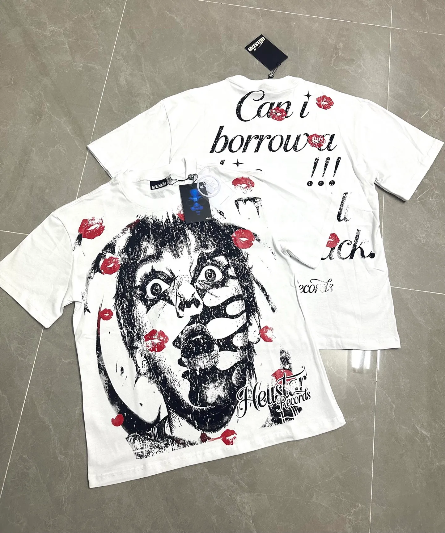 P108 780# black / white I Real stock Hellstar Cross-border European and American style, street fashion brand pure cotton T-shirt Fabric (fabric): 32 counts of 240g heavy combed double yarn pure cotton Size (size): S-M- L- X L Color (colour): white/black