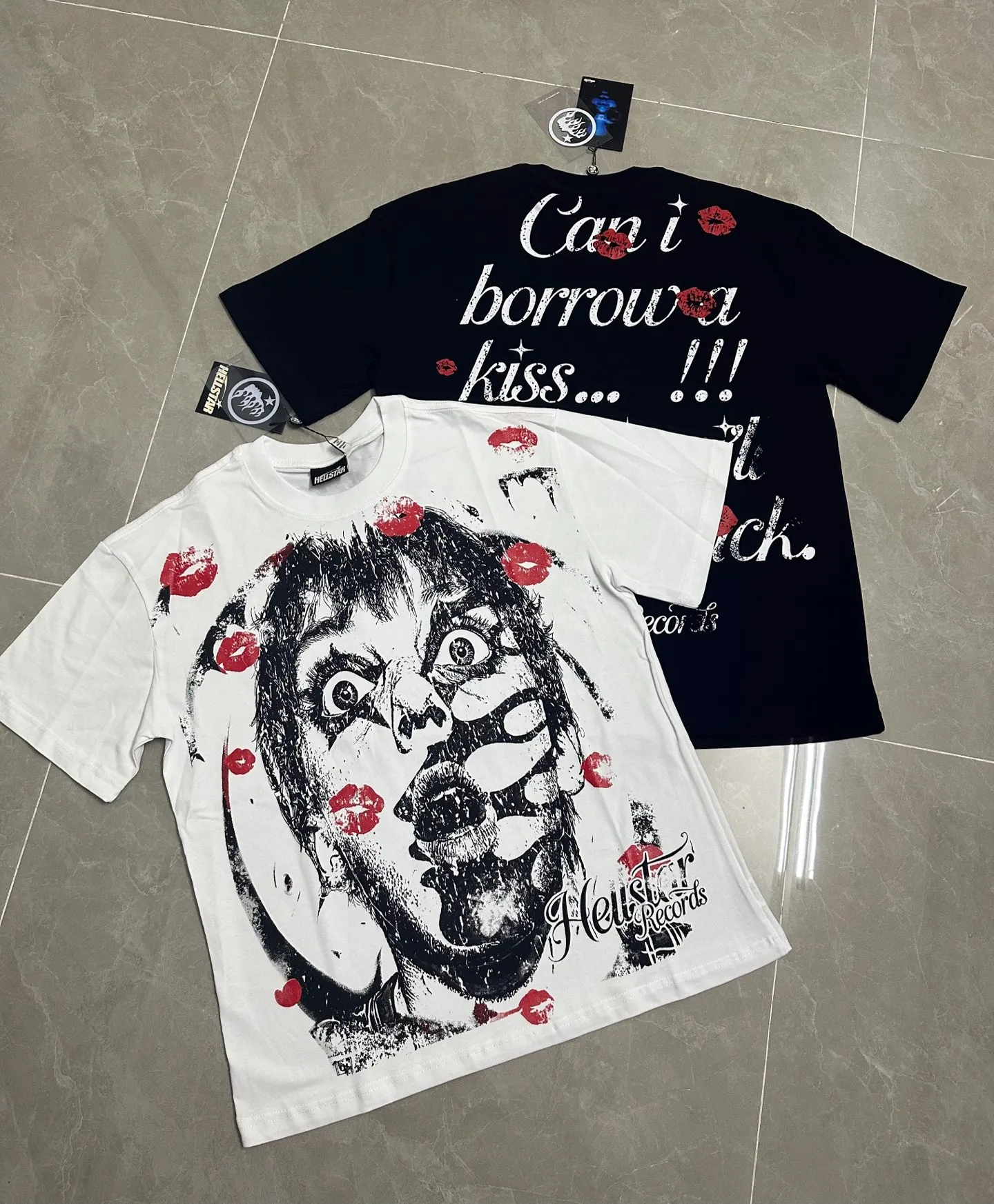 P108 780# black / white I Real stock Hellstar Cross-border European and American style, street fashion brand pure cotton T-shirt Fabric (fabric): 32 counts of 240g heavy combed double yarn pure cotton Size (size): S-M- L- X L Color (colour): white/black