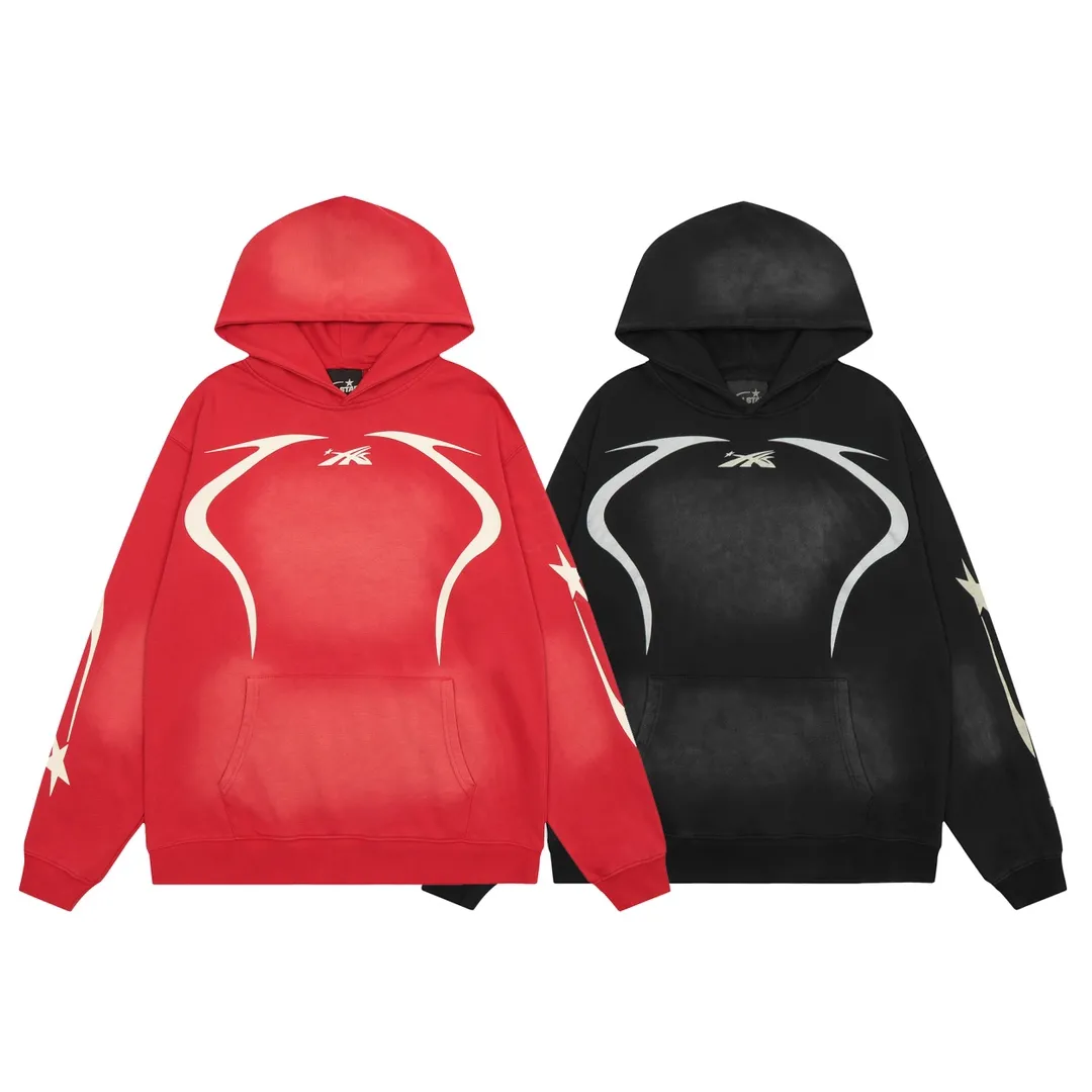 P240 Hellstar Sports Hooded Sweatshirt New trendy brand pure cotton washed and aged sweatshirt color (color): Vintage Black (washed black), Vintage Red (washed red) Size (size): S, M, L, XL