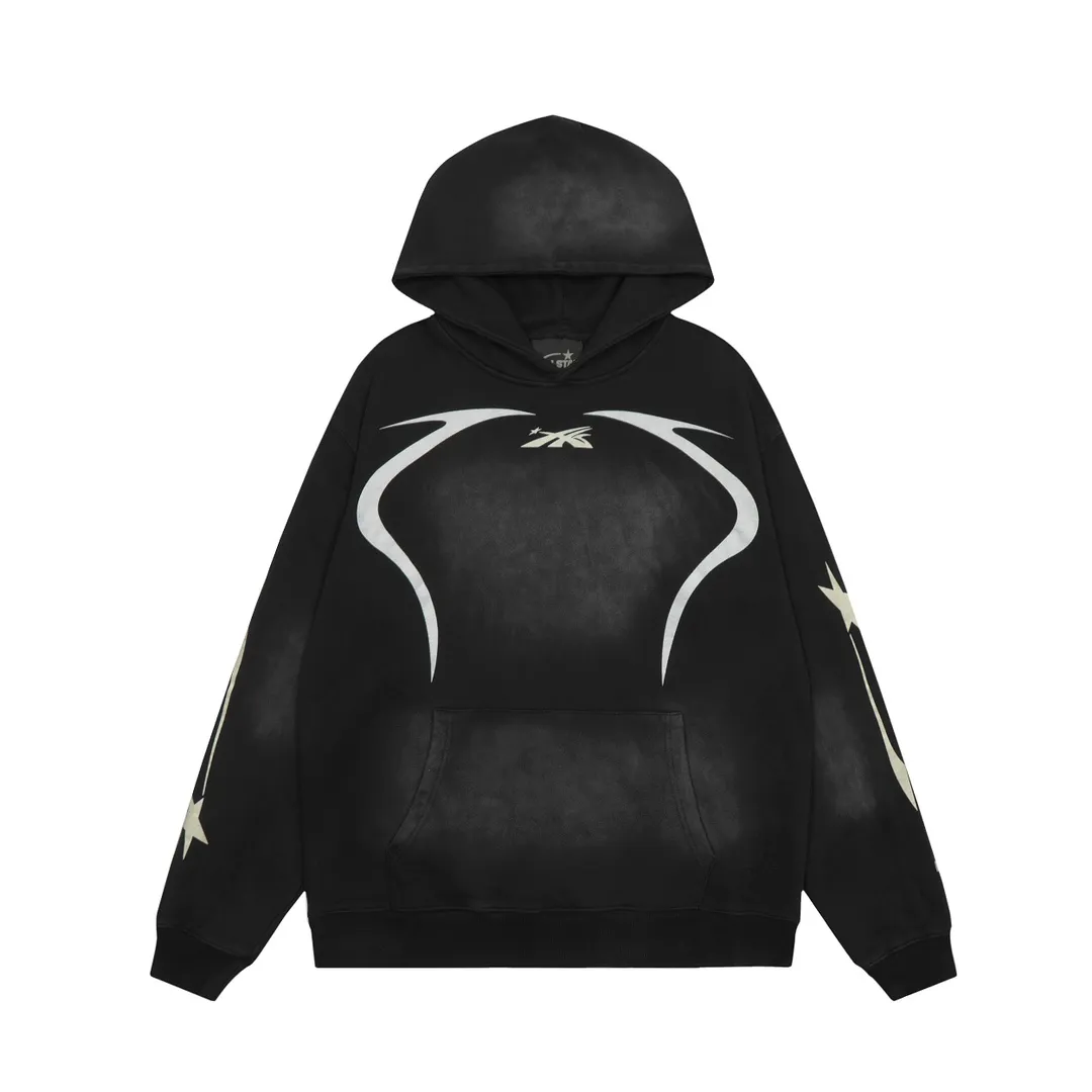 P240 Hellstar Sports Hooded Sweatshirt New trendy brand pure cotton washed and aged sweatshirt color (color): Vintage Black (washed black), Vintage Red (washed red) Size (size): S, M, L, XL