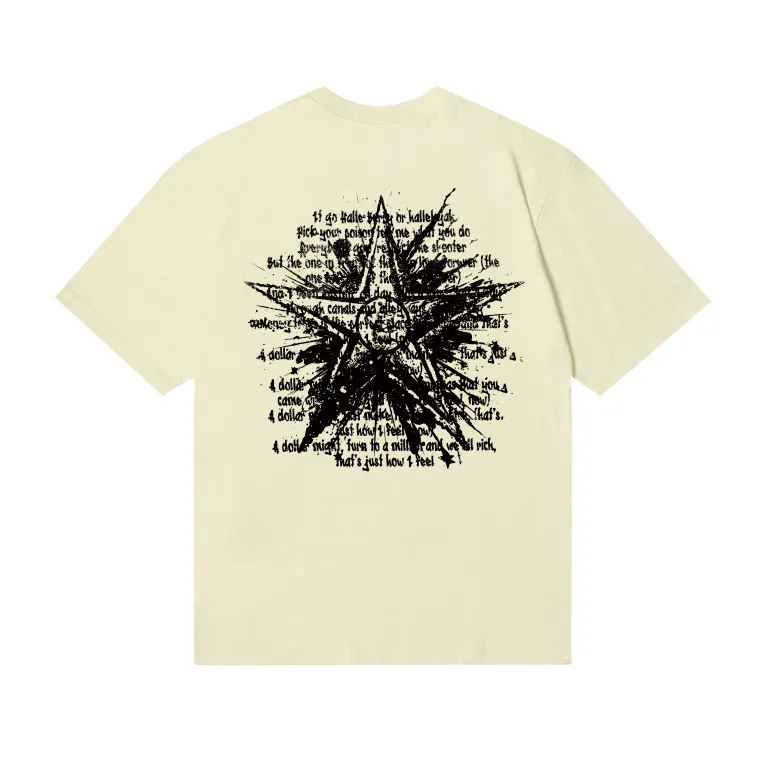 6758# P116 Hellstar American fashion high street pure cotton loose short-sleeved T-shirt Color: White Apricot Code Number: S M L XL