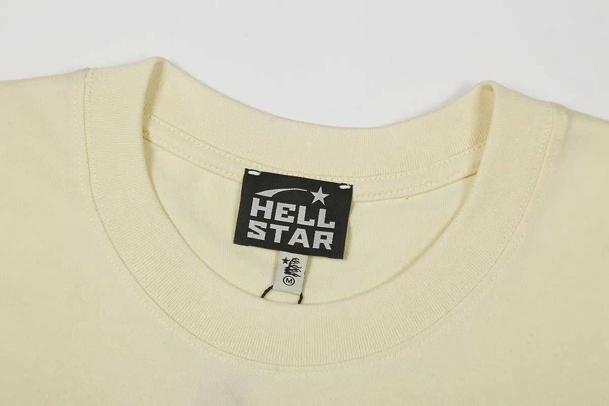 6758# P116 Hellstar American fashion high street pure cotton loose short-sleeved T-shirt Color: White Apricot Code Number: S M L XL