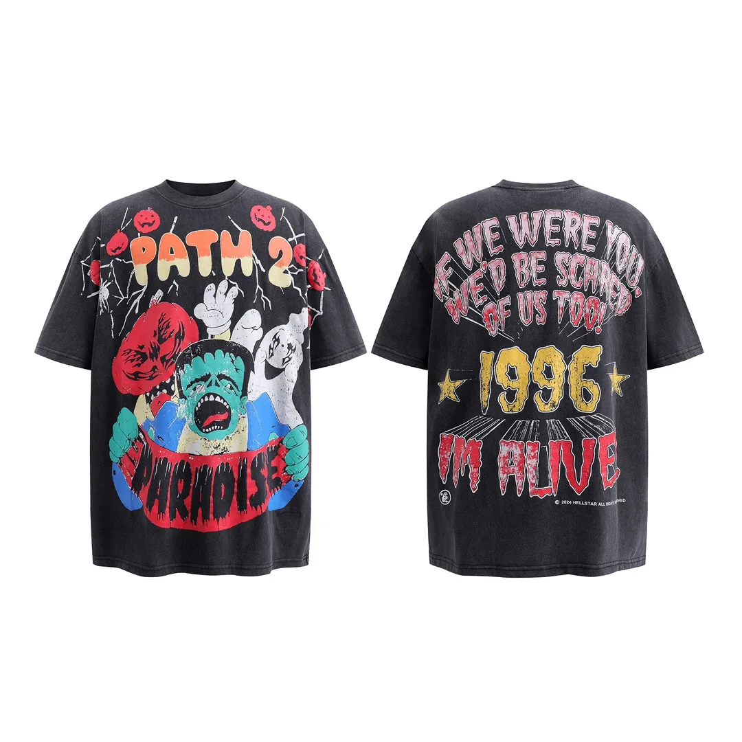 P140 Hellstar Halloween 1996 HIP HOP trendy brand T-shirt short-sleeved new hot beauty trend Hellstar!  Standard beauty and trendy workmanship, original customization (fabric, pattern, printing, hang tag, main mark, etc.), exaggerated style, explosive style, dare to break through tradition, bring adventurous new fashion experience!   YoungBoy, the most popular rapper in the youth circle, has shot a lot of models for him, and celebrities such as Dababy and Swae Lee frequently get dressed!  color: black Size: S, M, L, XL