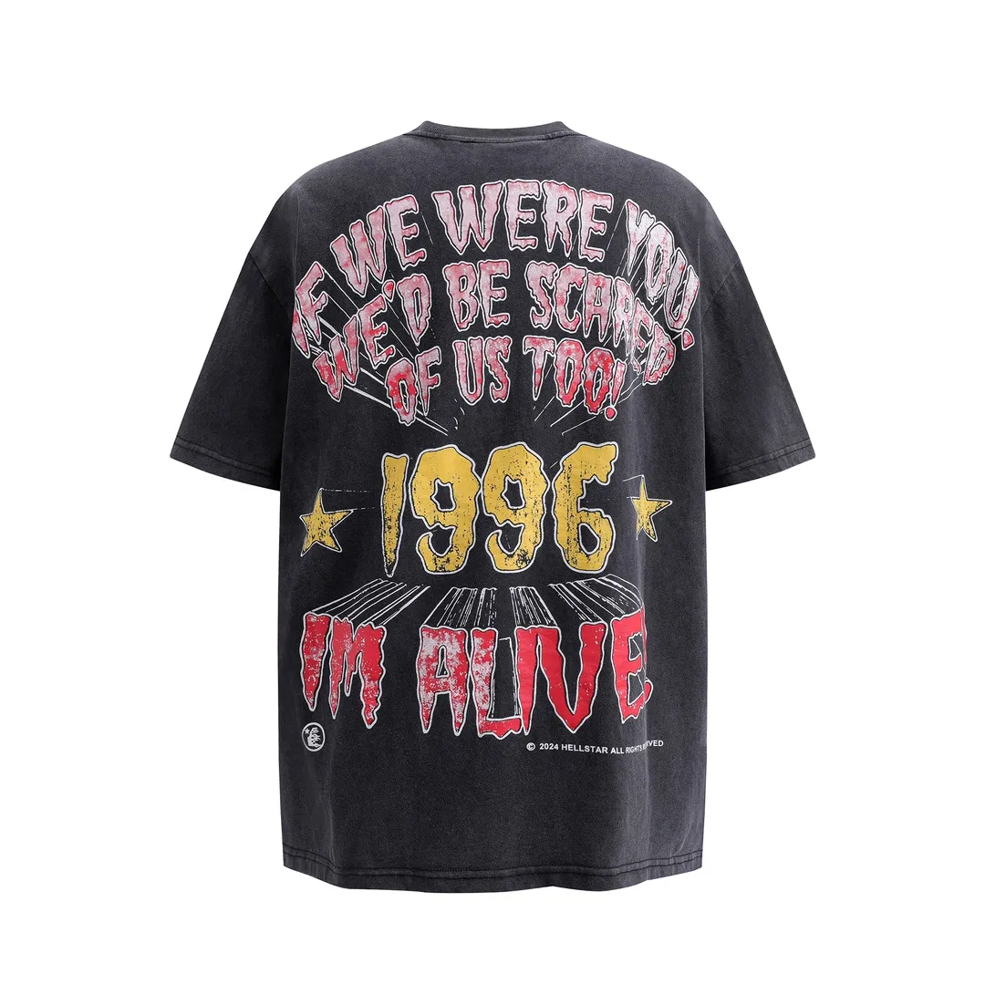 P140 Hellstar Halloween 1996 HIP HOP trendy brand T-shirt short-sleeved new hot beauty trend Hellstar!  Standard beauty and trendy workmanship, original customization (fabric, pattern, printing, hang tag, main mark, etc.), exaggerated style, explosive style, dare to break through tradition, bring adventurous new fashion experience!   YoungBoy, the most popular rapper in the youth circle, has shot a lot of models for him, and celebrities such as Dababy and Swae Lee frequently get dressed!  color: black Size: S, M, L, XL
