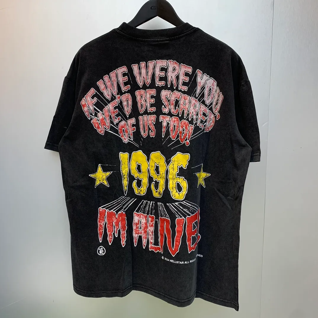P140 Hellstar Halloween 1996 HIP HOP trendy brand T-shirt short-sleeved new hot beauty trend Hellstar!  Standard beauty and trendy workmanship, original customization (fabric, pattern, printing, hang tag, main mark, etc.), exaggerated style, explosive style, dare to break through tradition, bring adventurous new fashion experience!   YoungBoy, the most popular rapper in the youth circle, has shot a lot of models for him, and celebrities such as Dababy and Swae Lee frequently get dressed!  color: black Size: S, M, L, XL